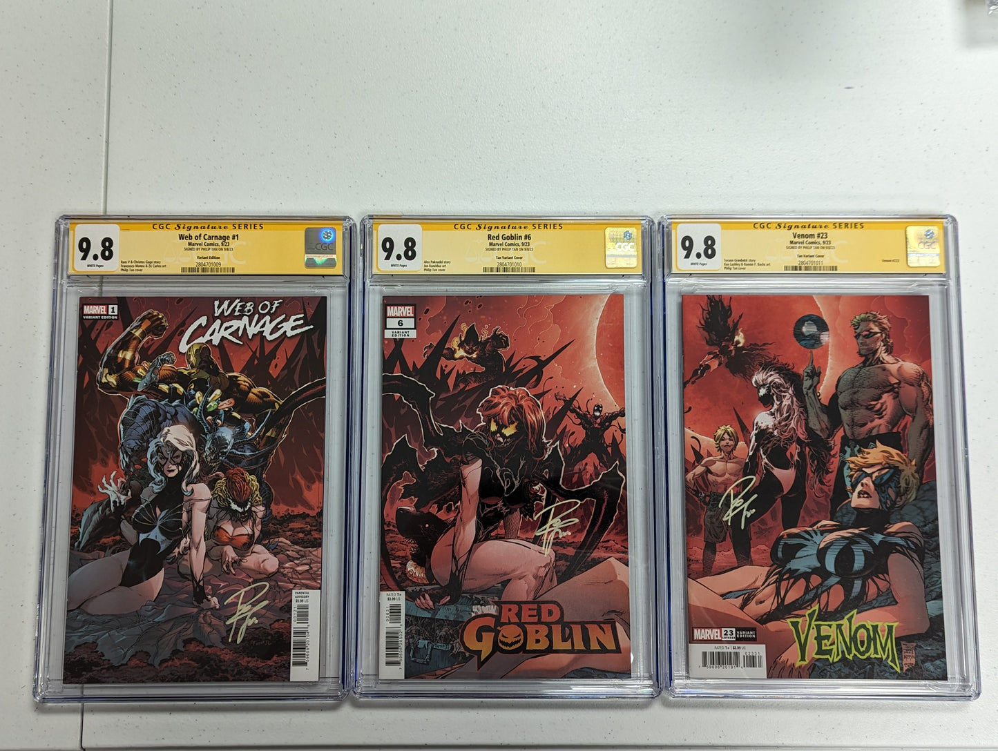 Phil Tan X-Men Pool Party Homage - Venom 23, Red Goblin 6, Web of Carnage 1 - CGC SS 9.8 - Signed by Phil Tan