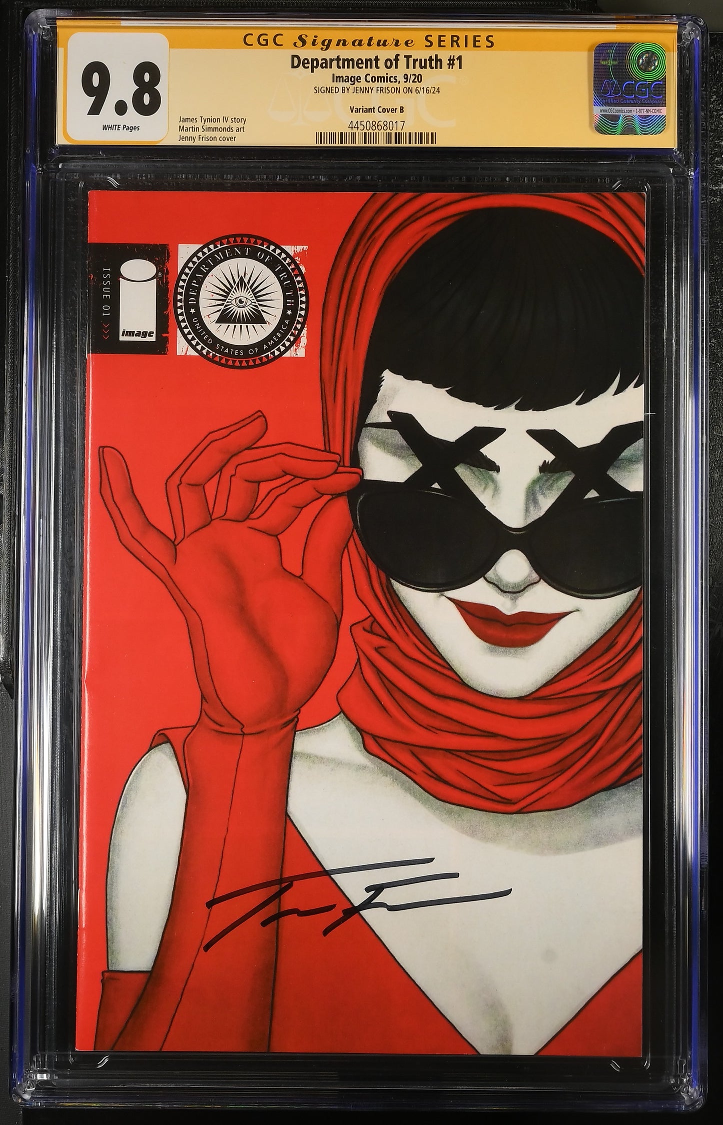 Department of Truth #1 Cover B - CGC SS 9.8 - signed by Jenny Frison