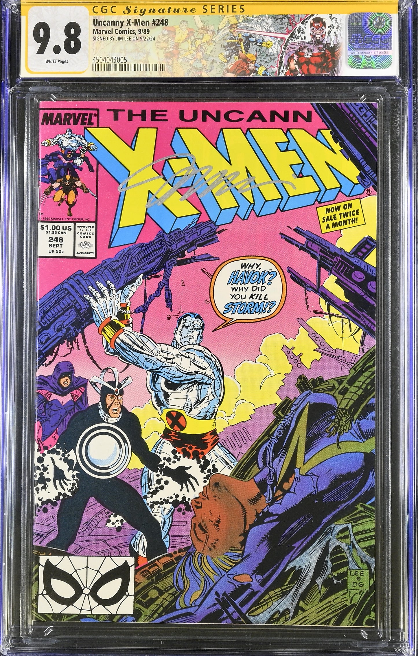 Uncanny X-mne #248 (1989) - First Jim Lee X-men - CGC SS 9.8 - Signed by Jim Lee