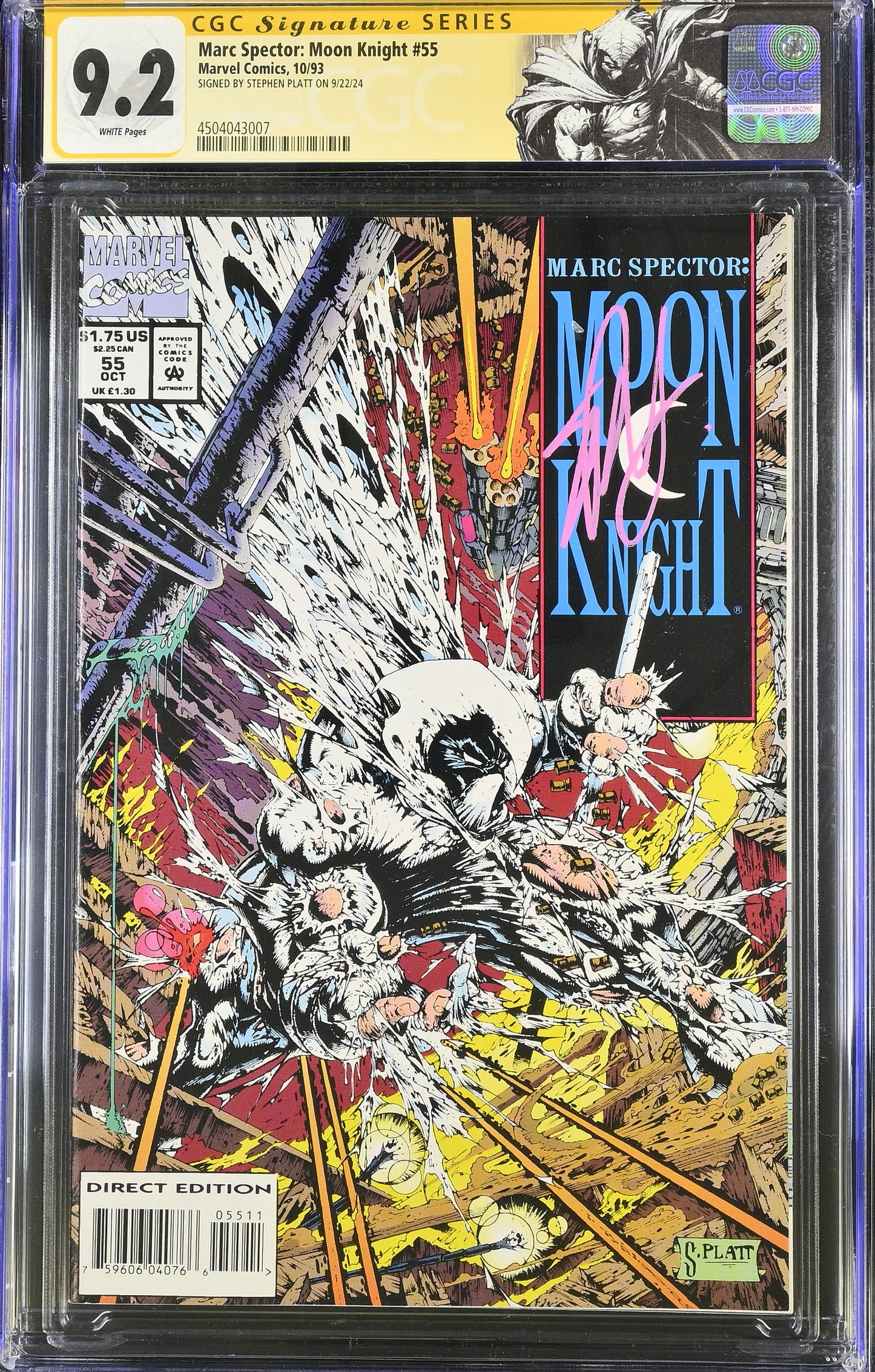 Marc Spector: Moon Knight #55 (1993) - CGC SS 9.2 - Signed by Stephen Platt