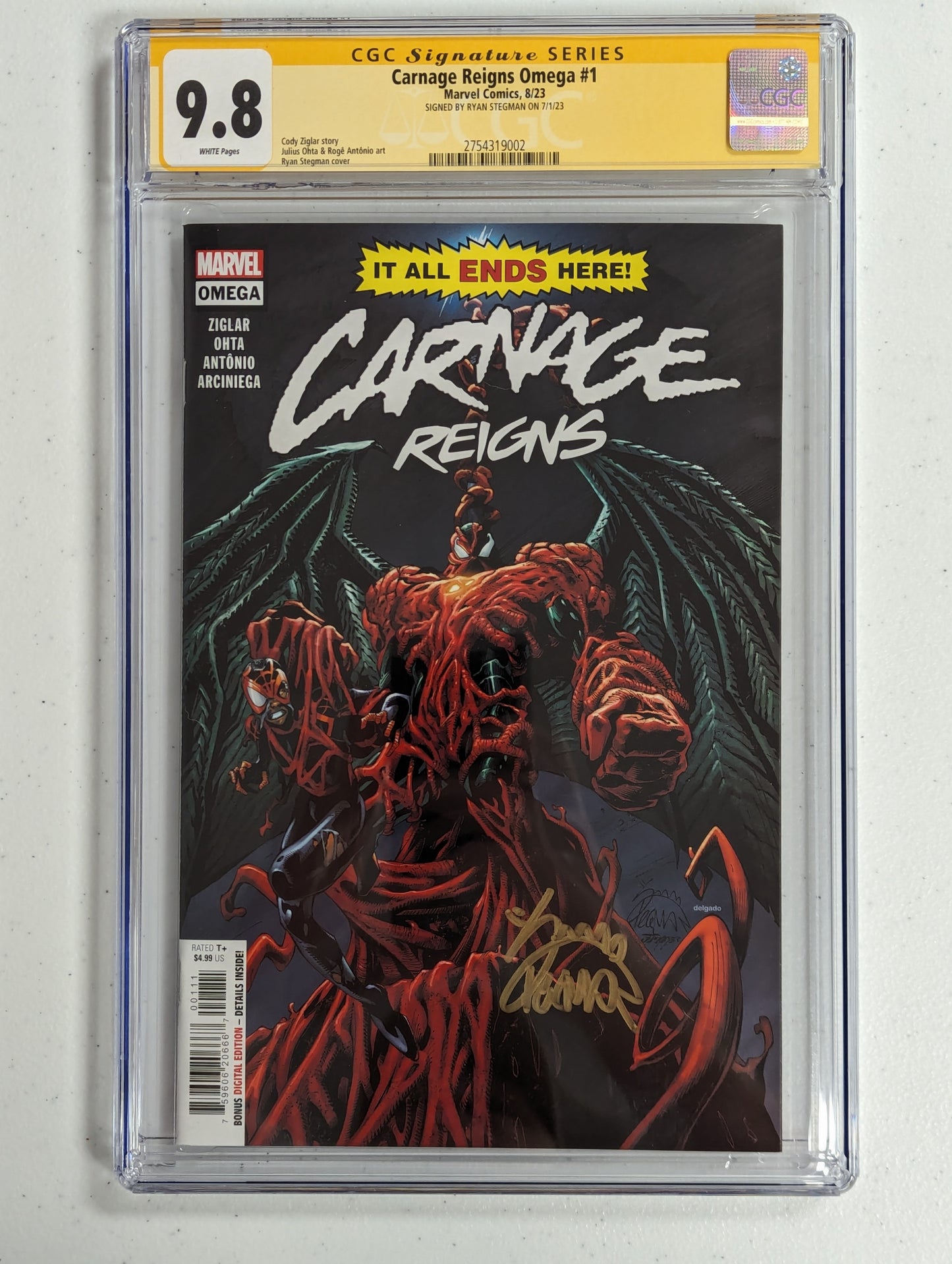 Carnage Reigns Omega #1 - CGC SS 9.8 - signed by Ryan Stegman