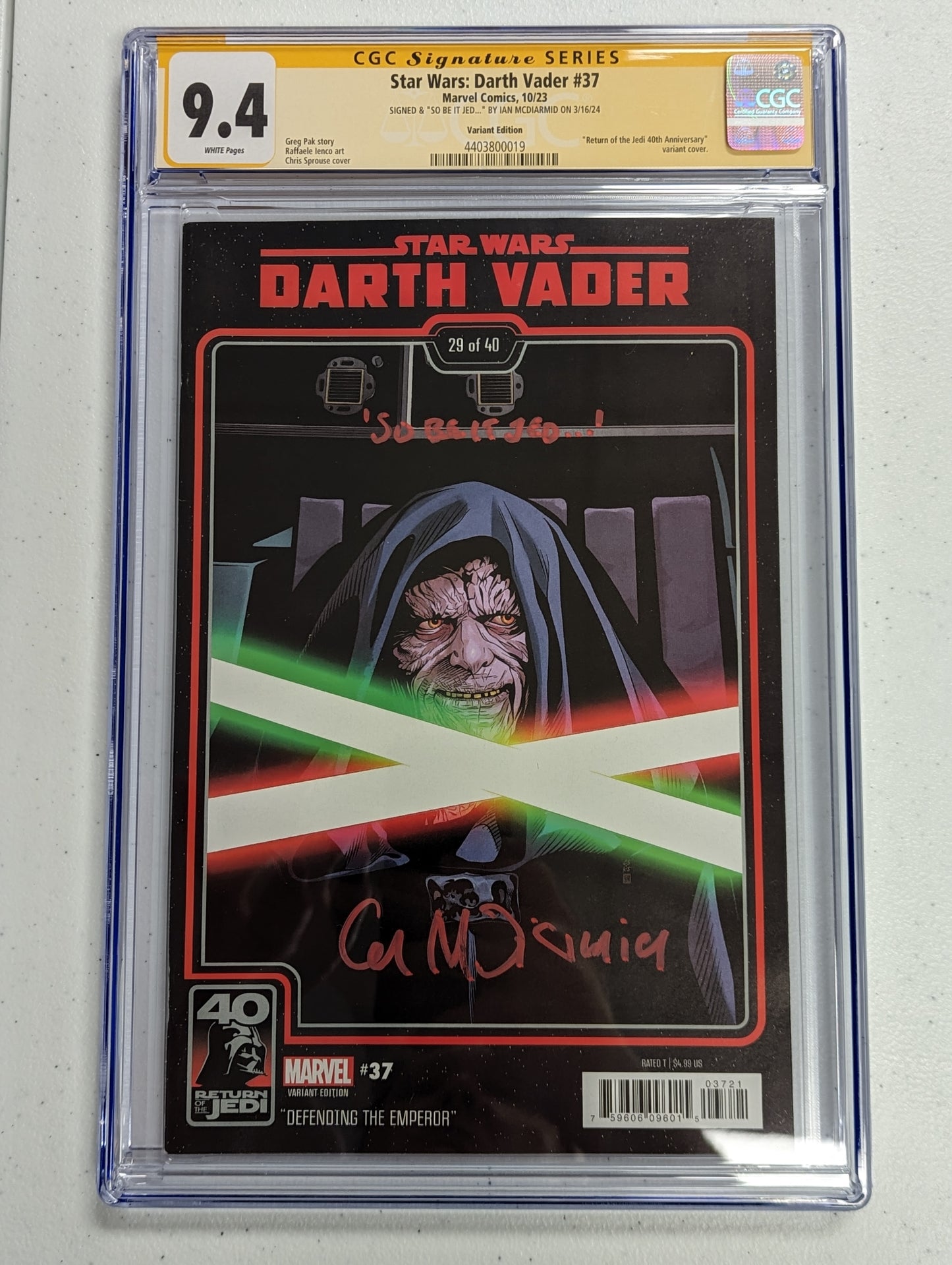 Star Wars Darth Vader #37 - CGC SS 9.4 - Signed and quoted by Ian McDiarmid