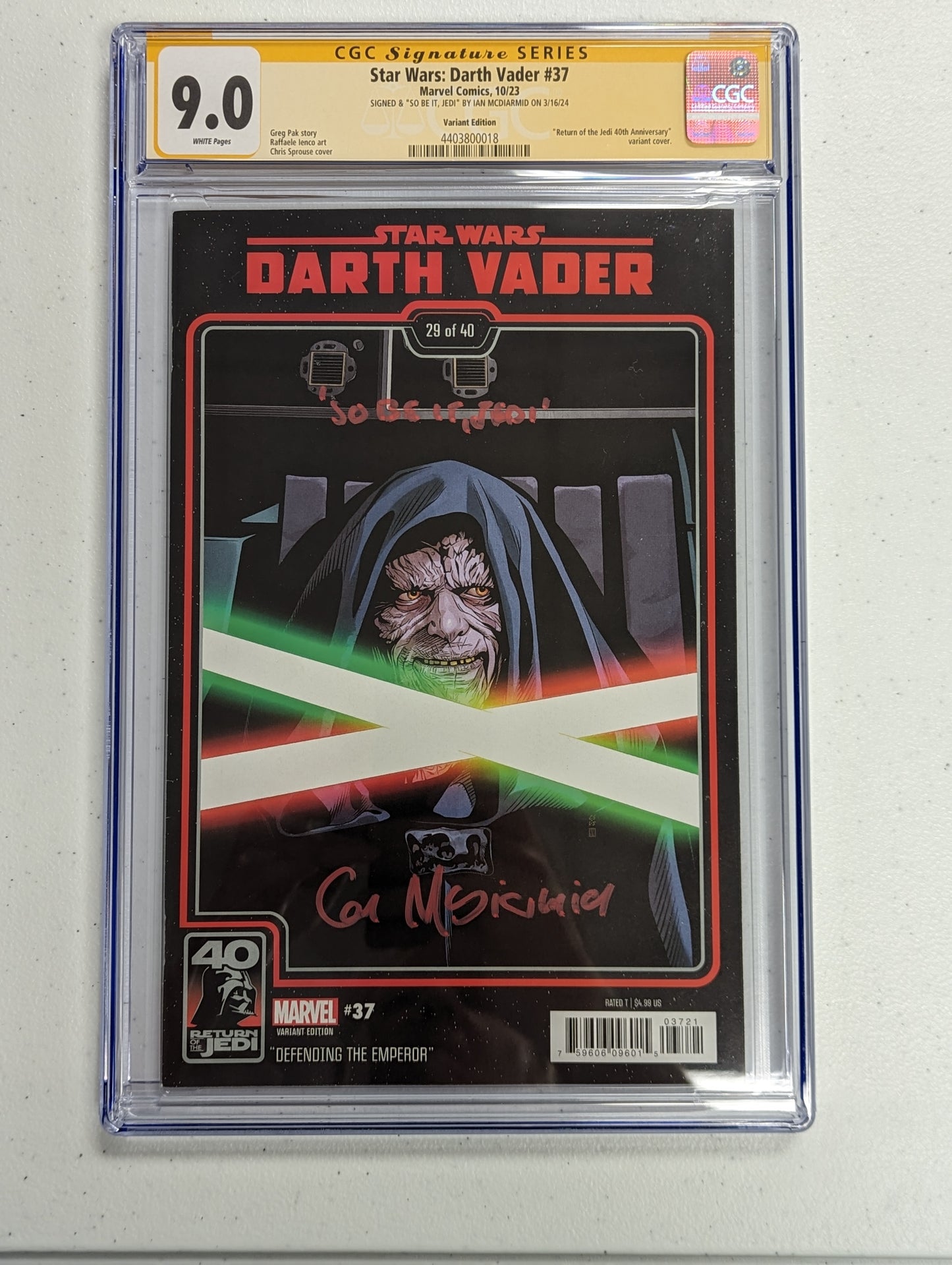 Star Wars Darth Vader #37 - CGC SS 9.0 - Signed and quoted by Ian McDiarmid